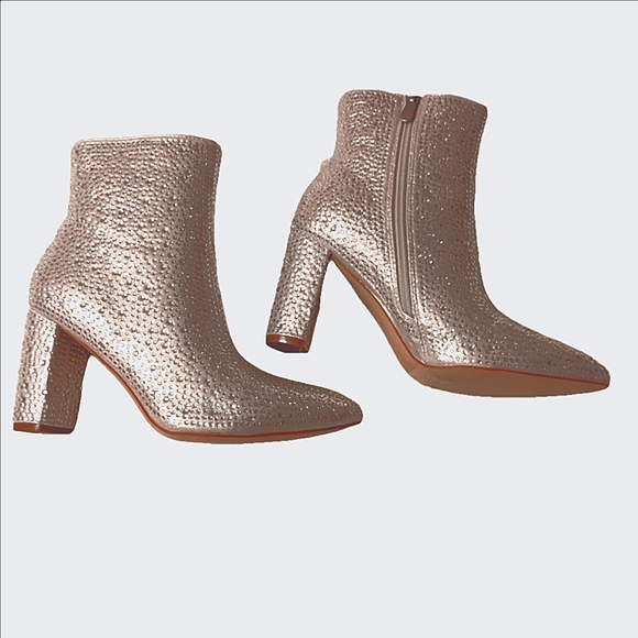 DREAM PAIRS Silver Rhinestone Chunky Heel Ankle Booties Pointed Toe Short Boots - Picture 8 of 11